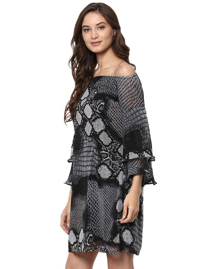 Off-Shoulder Snake Printed Dress - Znxclothing