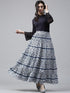 Navy Blue & White Printed Tiered Skirt - Znxclothing