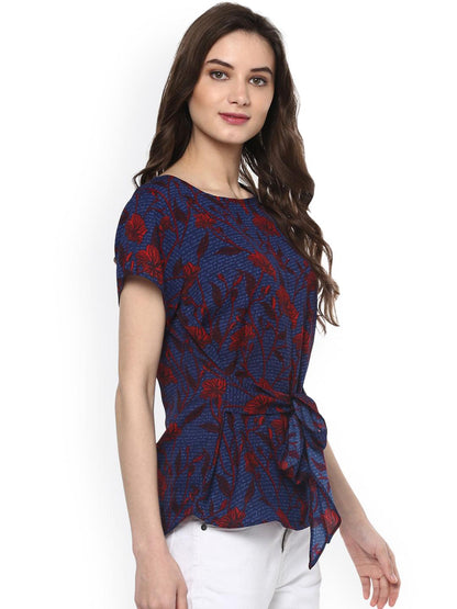 Navy Blue Printed Top - Znxclothing