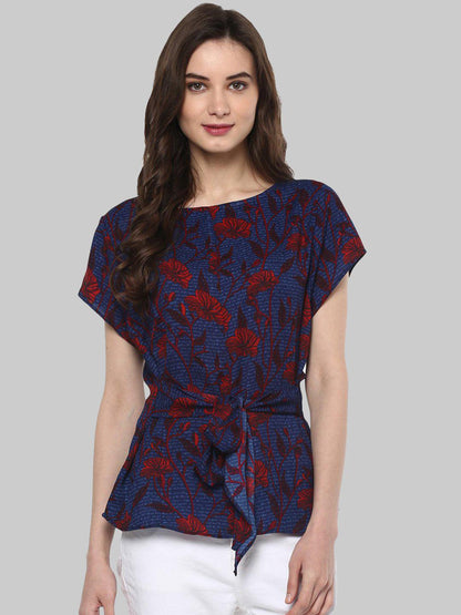 Navy Blue Printed Top - Znxclothing