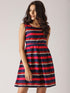 Navy & Pink Striped Fit & Flare Dress (Fully Stitched) - Znxclothing