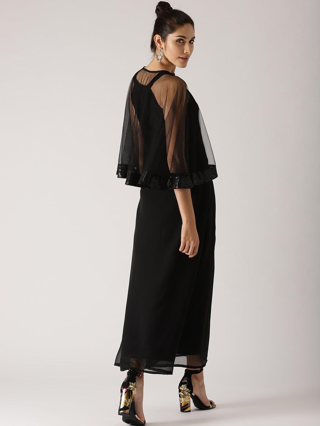 Black Solid Maxi Dress (Fully Stitched) - Znxclothing