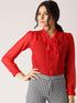 Red Solid Sheer Shirt Style Top - Znxclothing