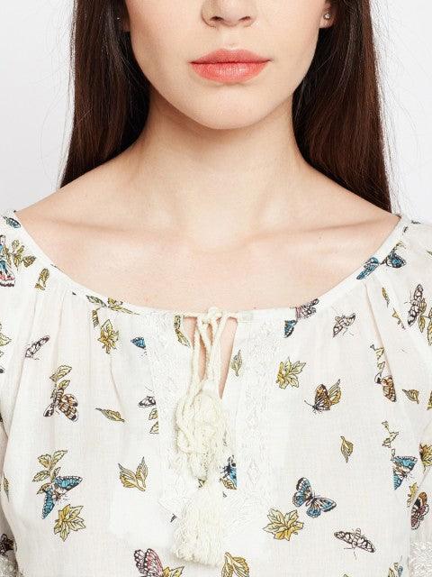 Women OFF White printed Top - Znxclothing