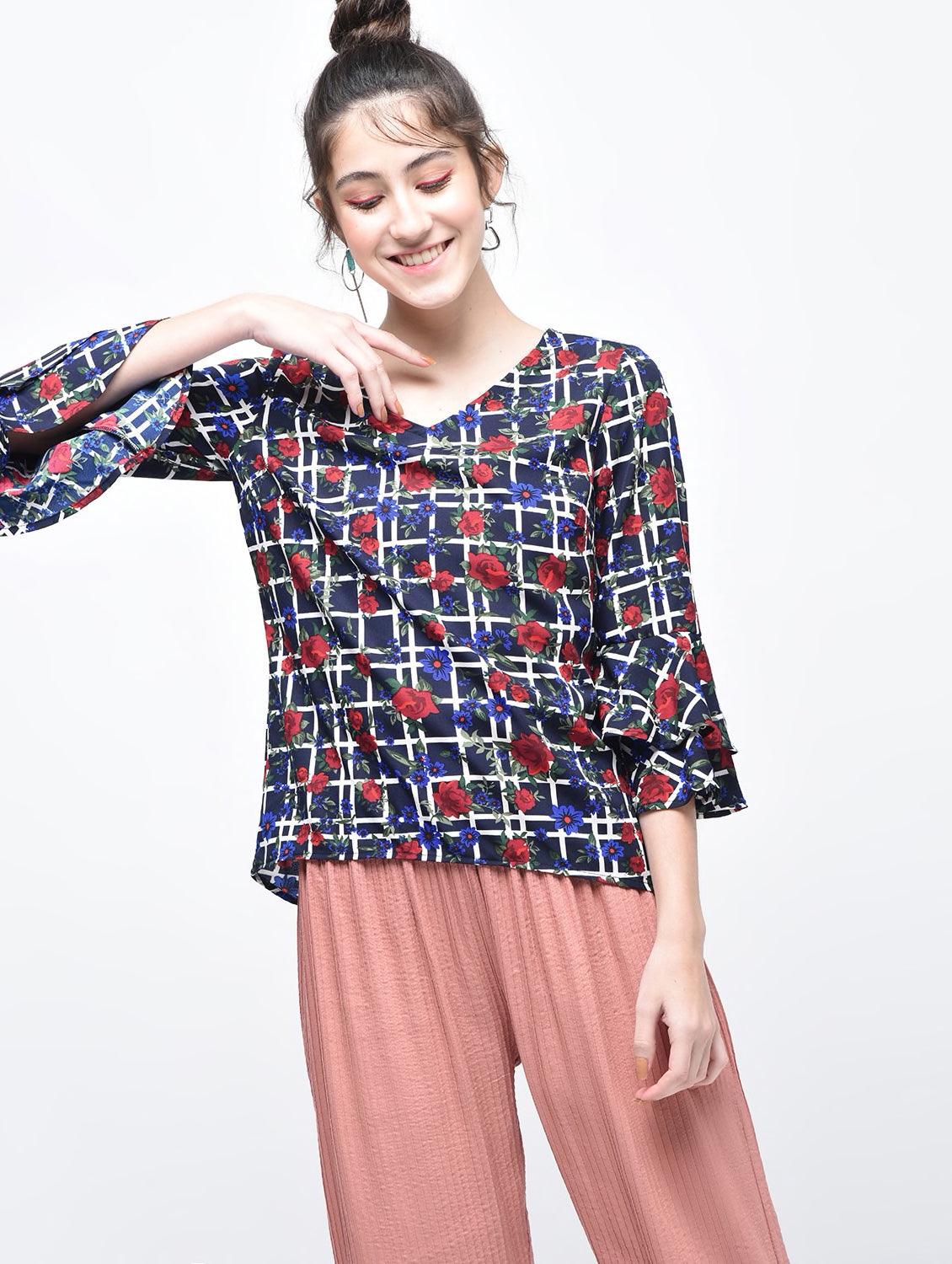 Multi Colour Bell Sleeve Top - Znxclothing