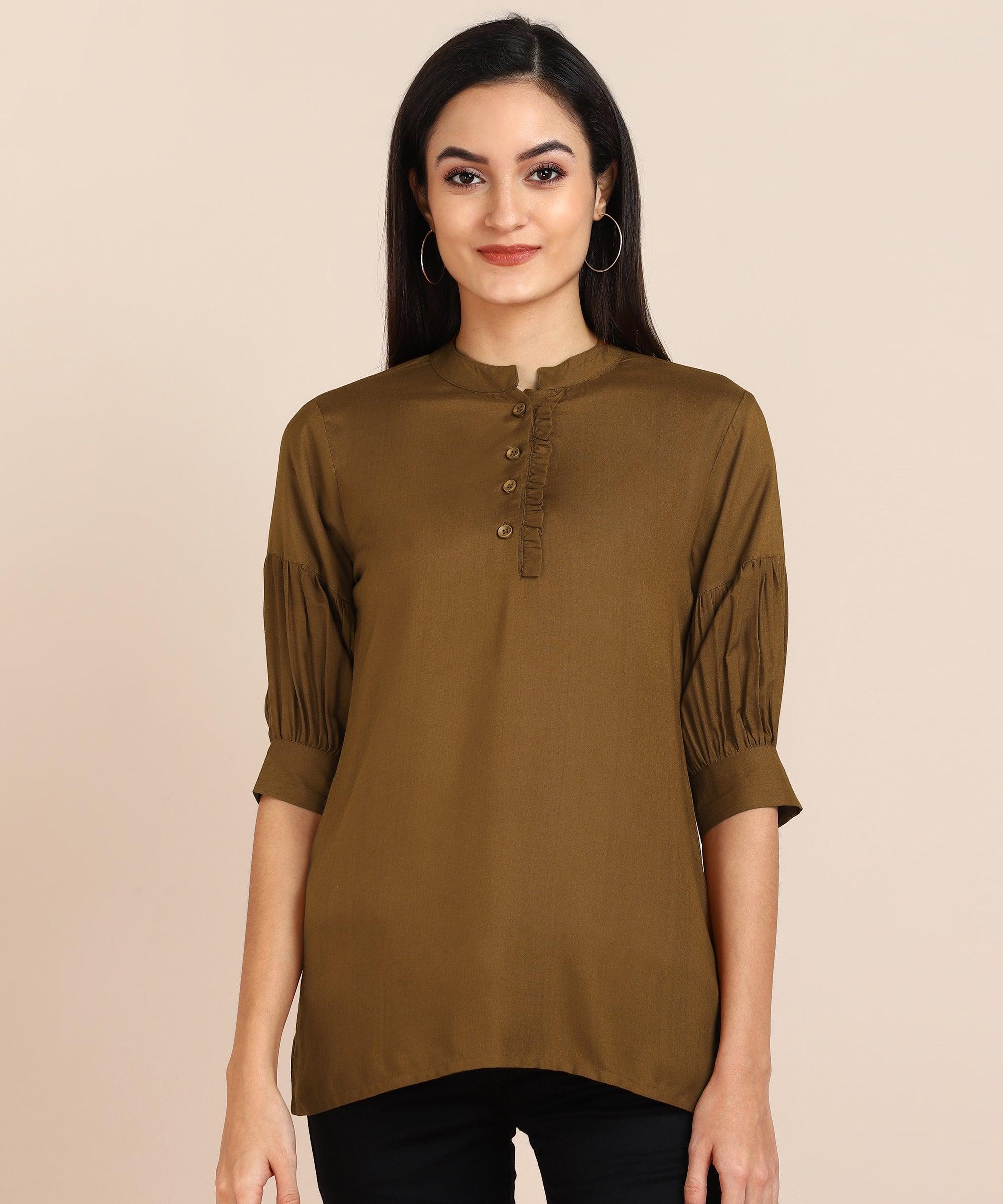 ZNX Women Brown Solid Top - Znxclothing