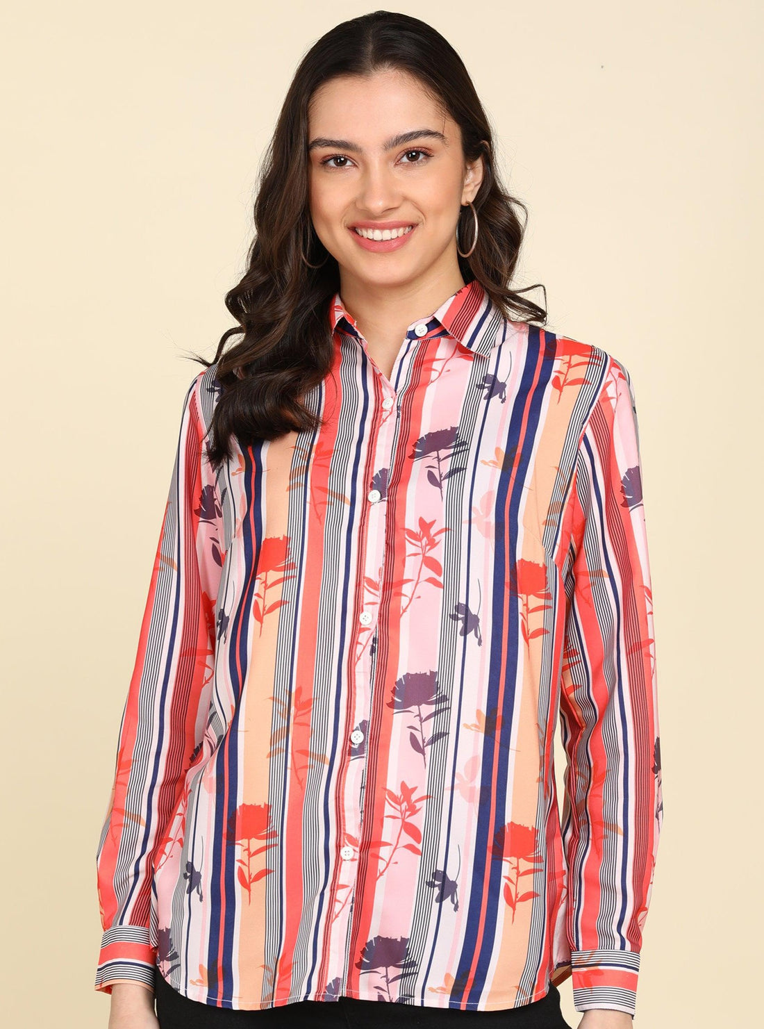 Multicolor Strip &amp; Floral Printed Shirt - Znxclothing