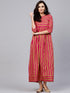 Magenta & Gold Woven Design Box Pleated Maxi (Fully Stitched) - Znxclothing