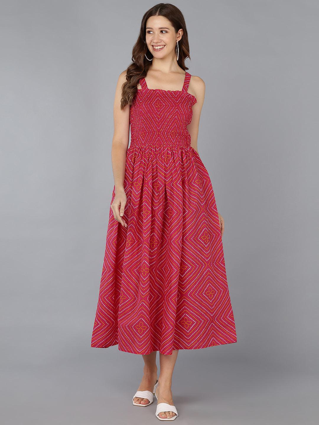 Smocked Pink Bhandhani Dress - Znxclothing