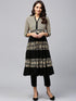 Beige & Black Printed Tiered Anarkali (Fully Stitched) - Znxclothing