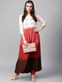 Brown & Red Omber Printed Embroidered Yoke Kurta (Fully Stitched) - Znxclothing
