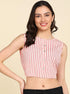 Cream & Red Striped Styled Back Crop Top - Znxclothing