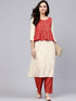 White & Red Gold Printed Straight Kurta (Fully Stitched) - Znxclothing