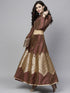Brown & Gold Brocade Lehenga With Choli (Fully Stitched) - Znxclothing