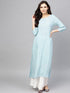 Pale Blue Solid A-Line Kurta (Fully Stitched) - Znxclothing