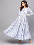White & Blue Floral Printed Tiered Maxi (Fully Stitched) - Znxclothing