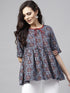 Blue & Maroon Printed Pleated Tunic - Znxclothing