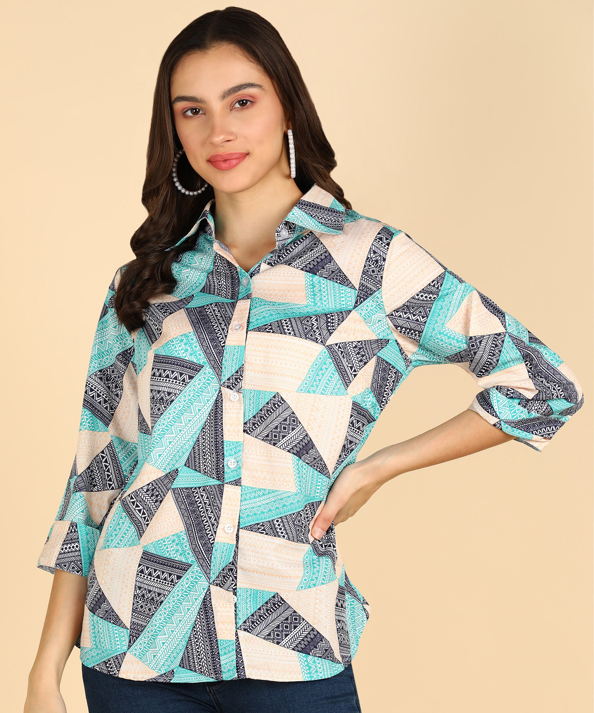 Geomatric Printed Cream Shirt