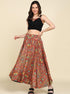 Orange Ethnic Printed Skirt With Front Detailing Black Sleeveless Crop top - Znxclothing