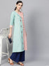 Pink & Blue Embroidered A-Line Kurta (Fully Stitched) - Znxclothing