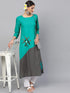 Teal & Grey Embroidered A-Line Kurta (Fully Stitched) - Znxclothing