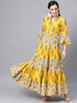 Yellow & White Floral Printed Tiered Maxi (Fully Stitched) - Znxclothing