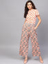 Cream & Peach Printed Jumpsuit (Fully Stitched) - Znxclothing