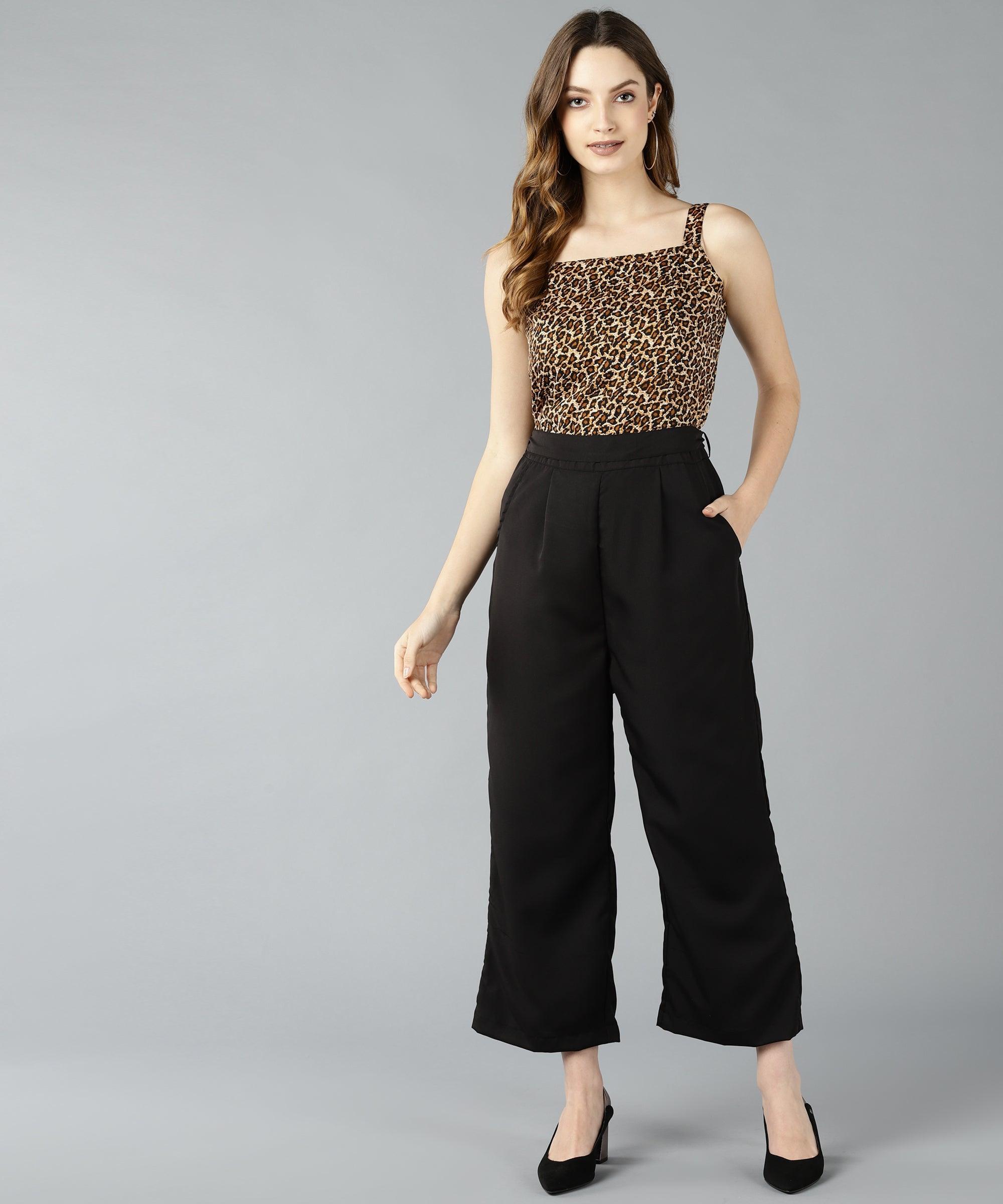 Buy Globus Women Black Solid High Rise Loose Fit Parallel Trousers online