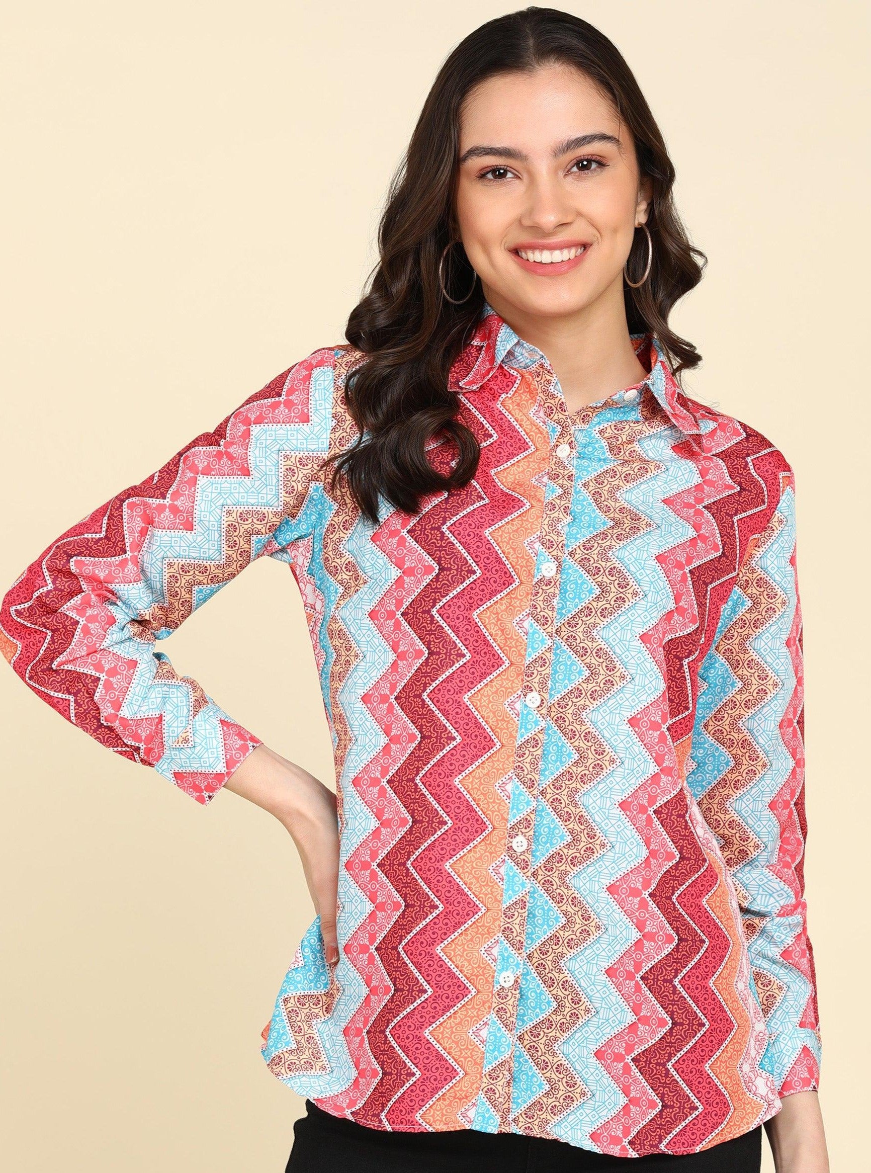 Multicolor Zig-Zag Printed Shirt - Znxclothing