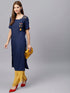 Navy Blue Solid Straight Kurta with Embroidered Detail - Znxclothing