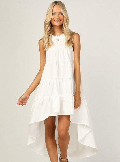 Znx Women Solid White Tiered Dress - Znxclothing