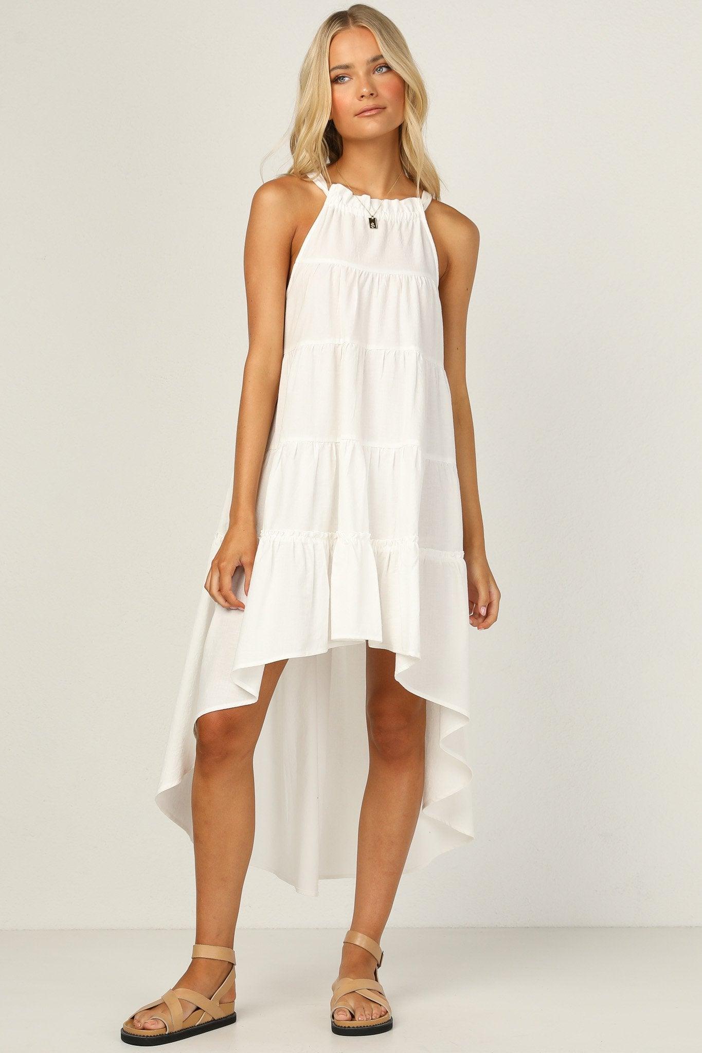 Znx Women Solid White Tiered Dress - Znxclothing