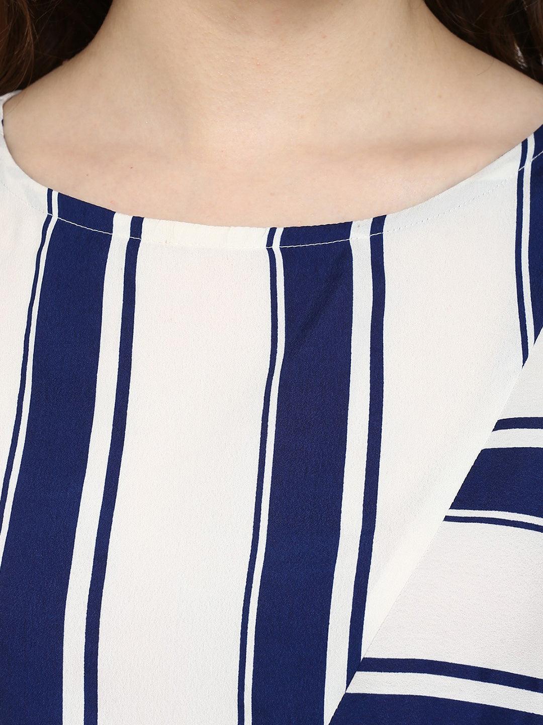 White &amp; Navy Blue Striped Top - Znxclothing