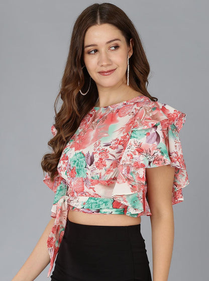 Peach Floral Styled Back Top - Znxclothing