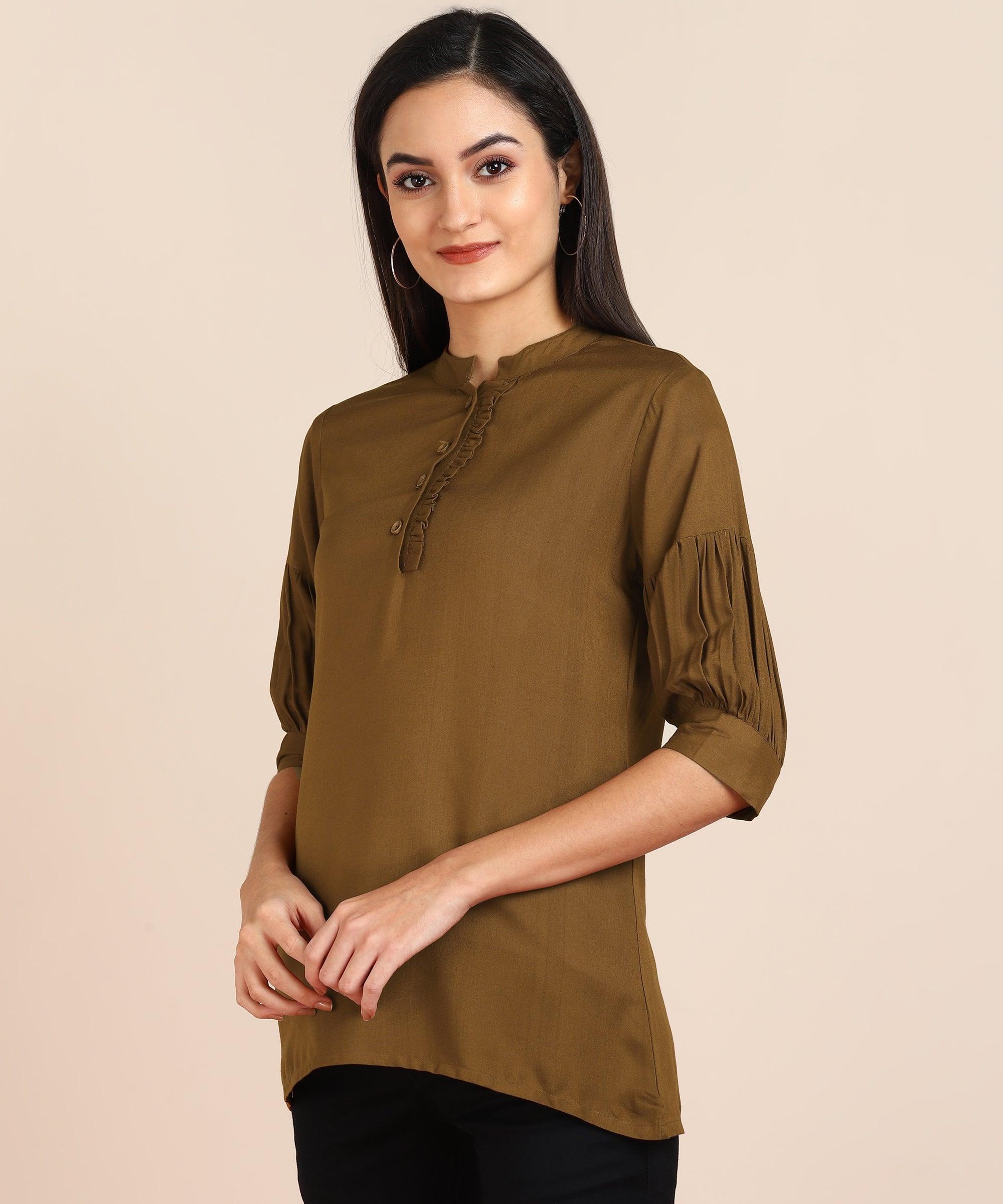 ZNX Women Brown Solid Top - Znxclothing