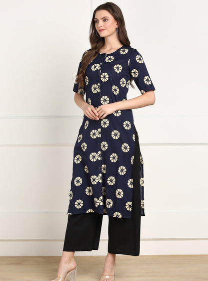 Znx Women Blue  Floral Printed A-line Kurta - Znxclothing