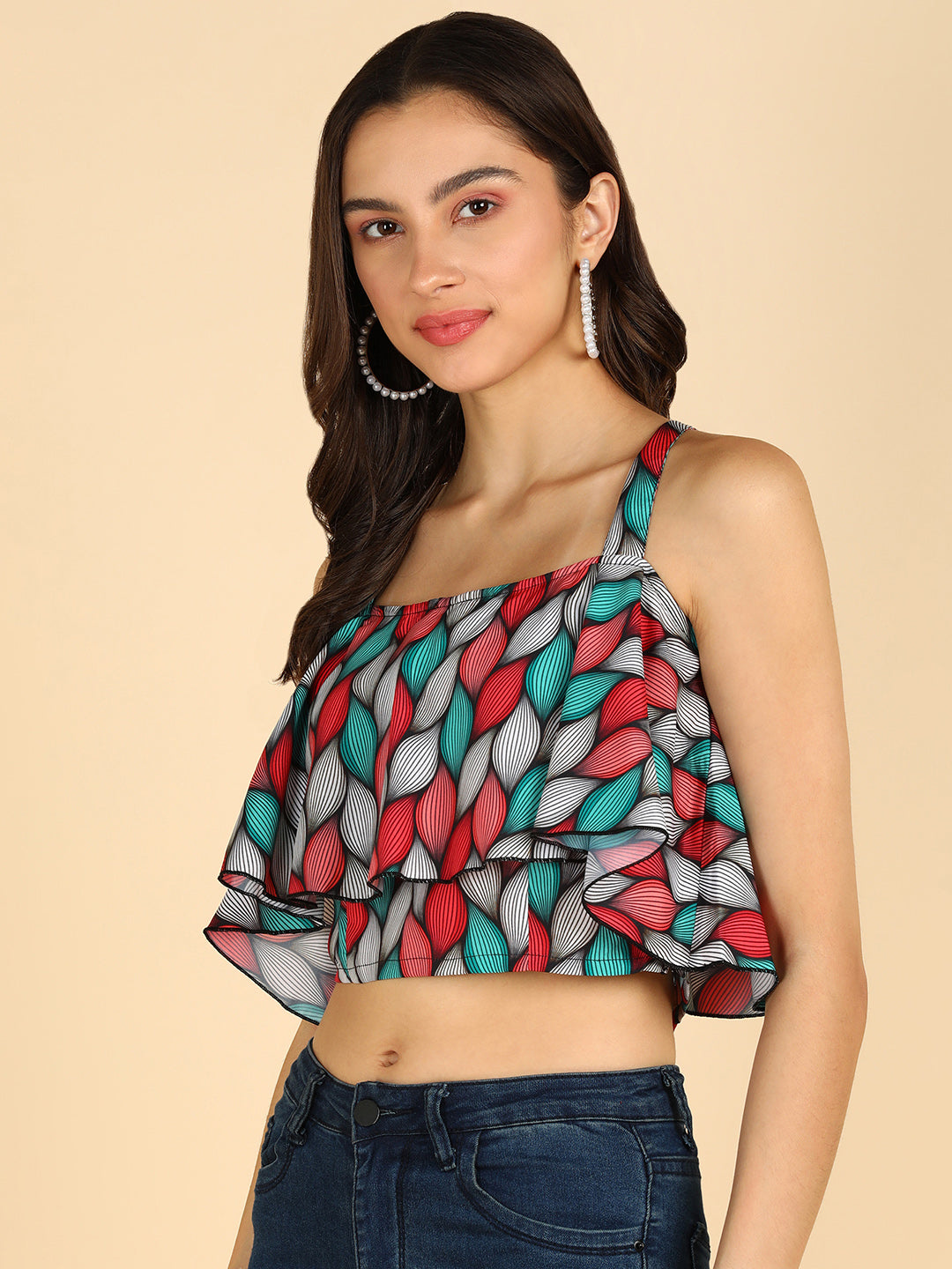 Muticolor Off Shoulder Top With Stylish Back Stripes