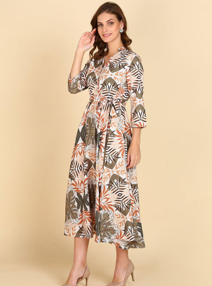 Tropical Printed Flared Dress - Znxclothing