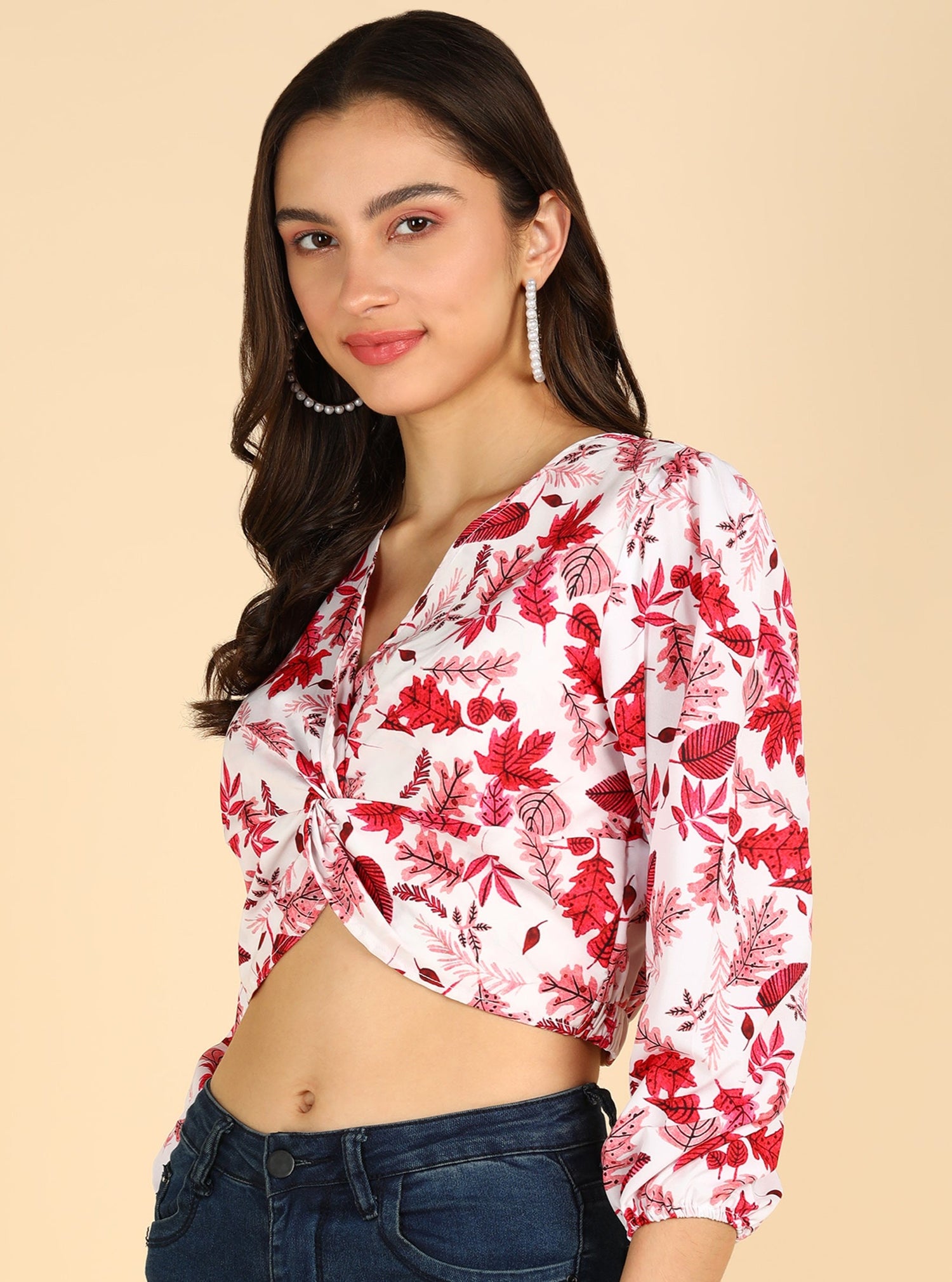 White &amp; Pink Color Front Knot Stylish Crop Top