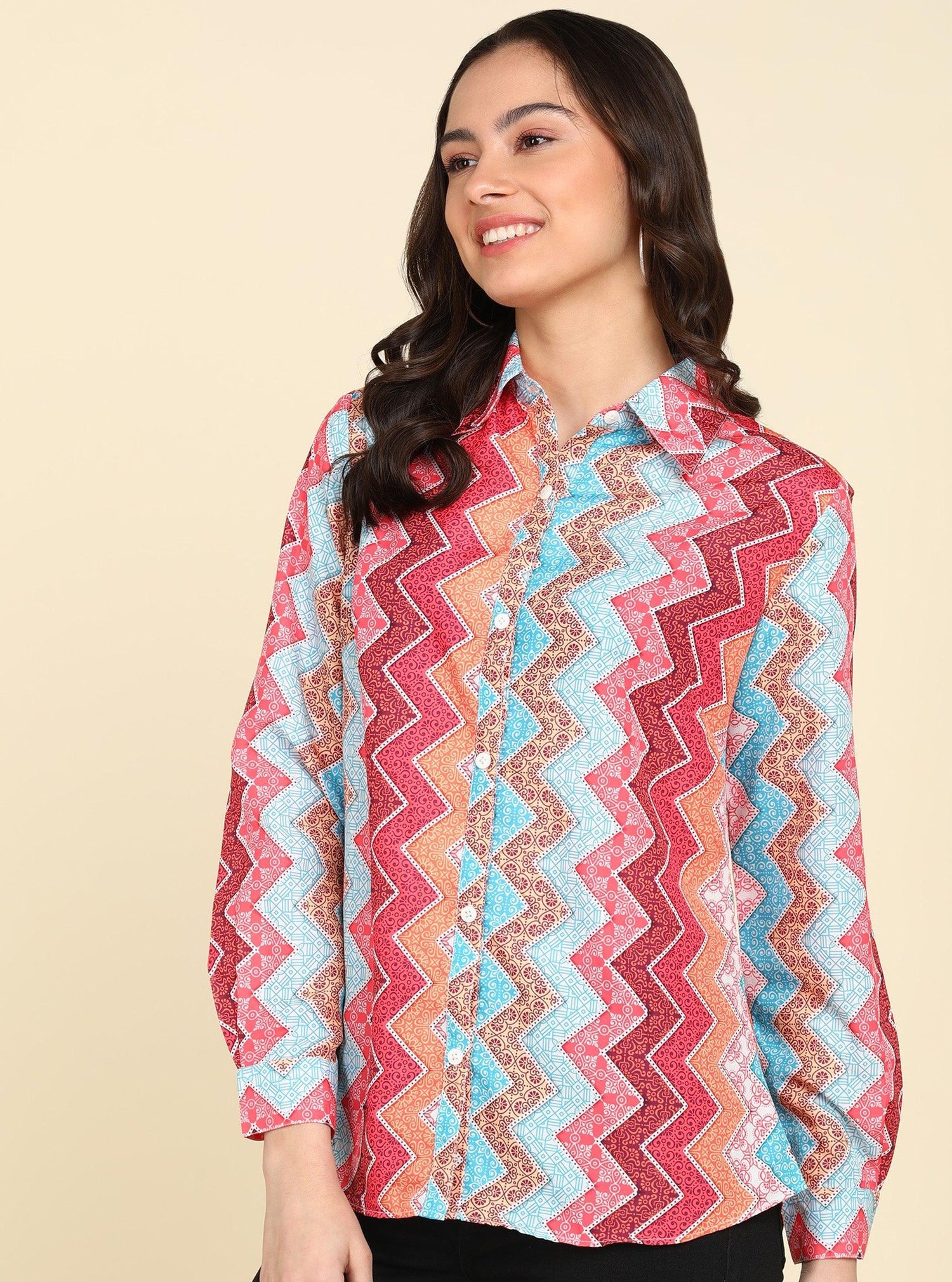 Multicolor Zig-Zag Printed Shirt - Znxclothing