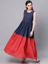 Blue & Red Tie & Dye Printed Flared Maxi (Fully Stitched) - Znxclothing