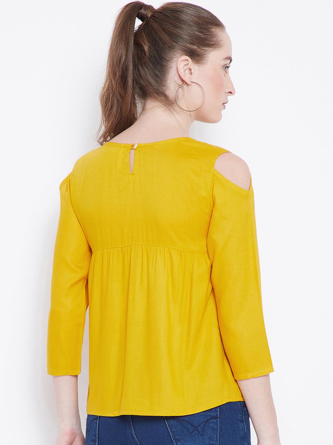 Yellow Embroidered A-Line Top - Znxclothing