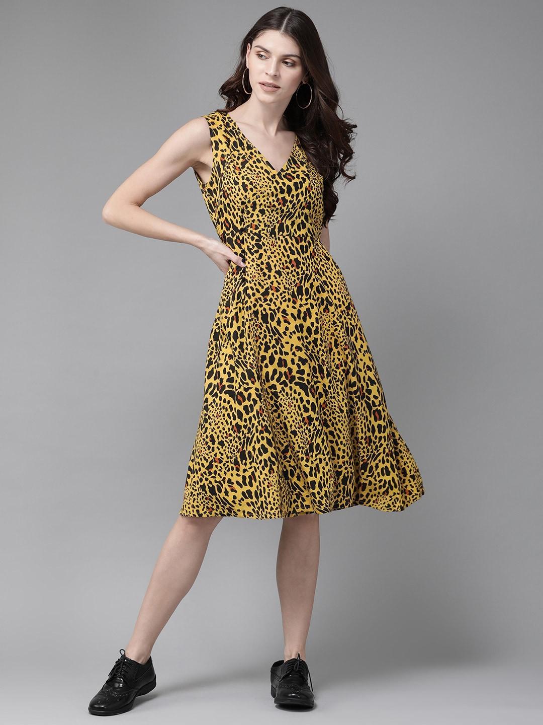 Yellow leopard print dress - Znxclothing