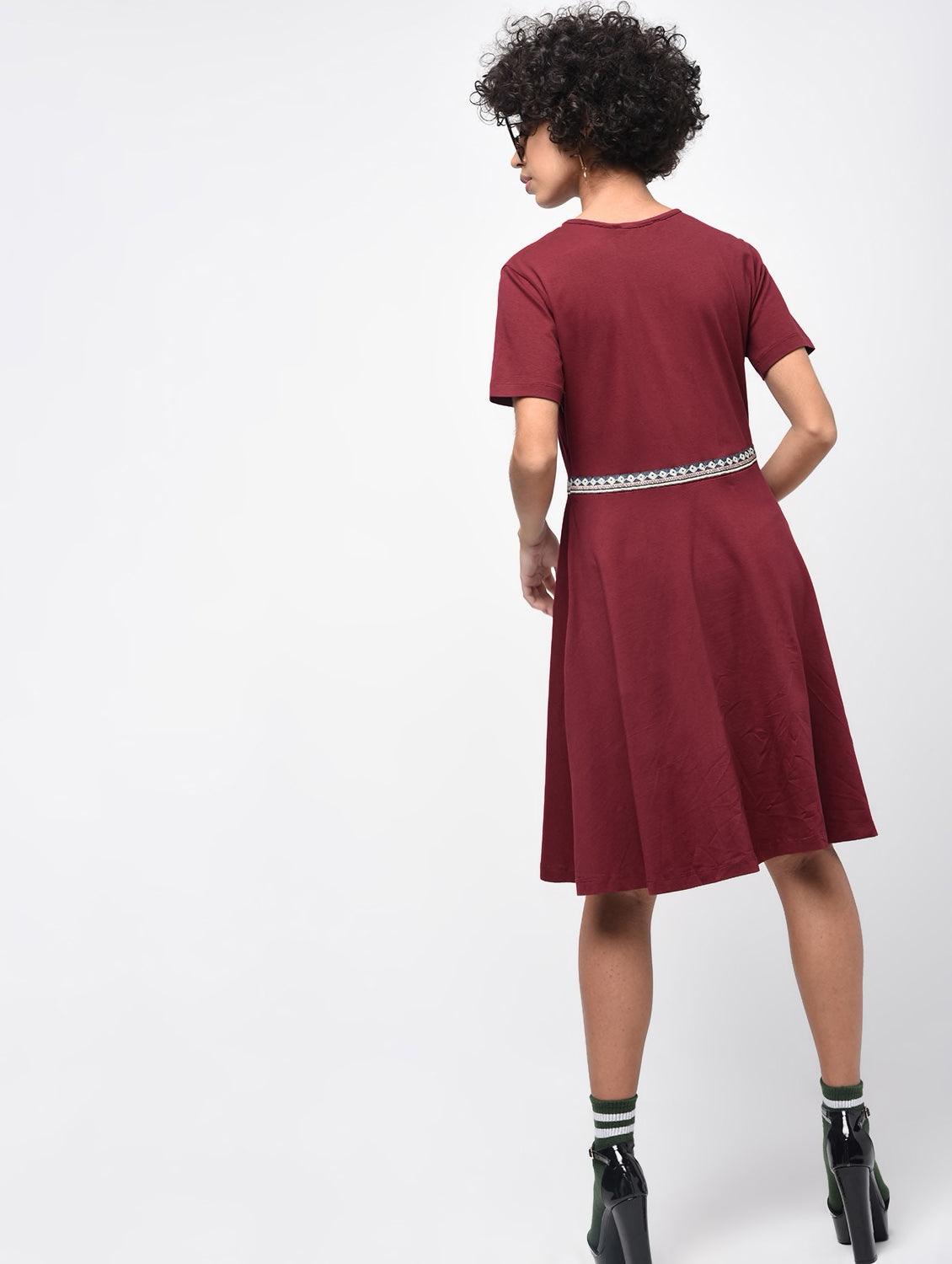 Hot Red Half sleeve Dress - Znxclothing