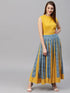 Blue & Yellow Floral Printed Flared Skirt - Znxclothing