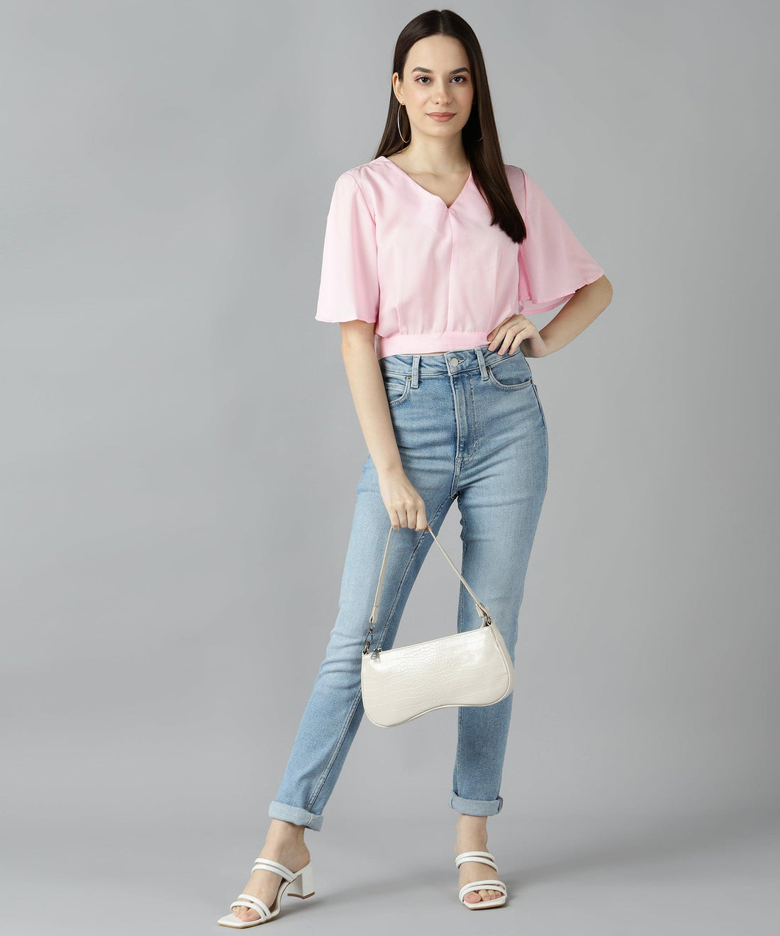 Znx Women Baby Pink Solid Crop Top - Znxclothing