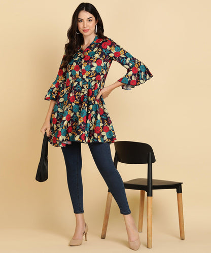 Multicolor Floral Printed Long Top - Znxclothing