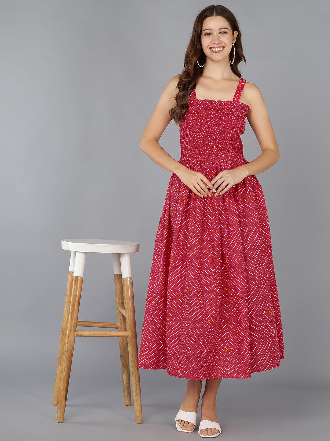 Smocked Pink Bhandhani Dress - Znxclothing