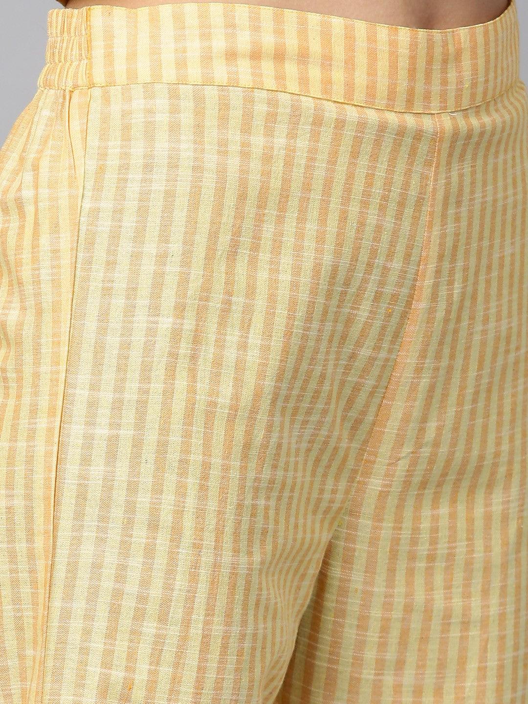 Yellow Embroidered Top With Palazzo &amp; Printed Jacket - Znxclothing