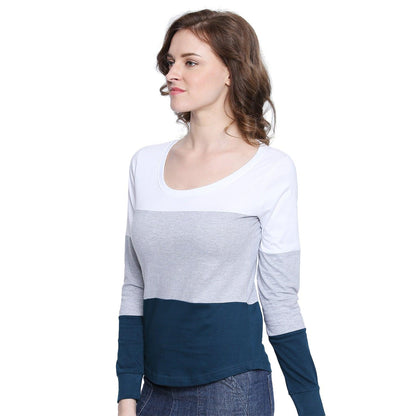 Women Round Neck Striped T-shirt - Znxclothing